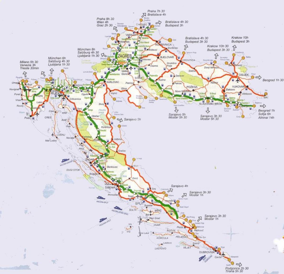 detalyadong mga mapa ng kalsada ng croatia
