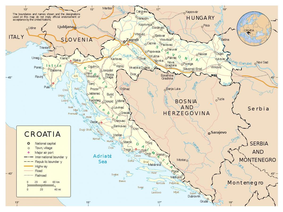mapa ng croatia sa mga lungsod