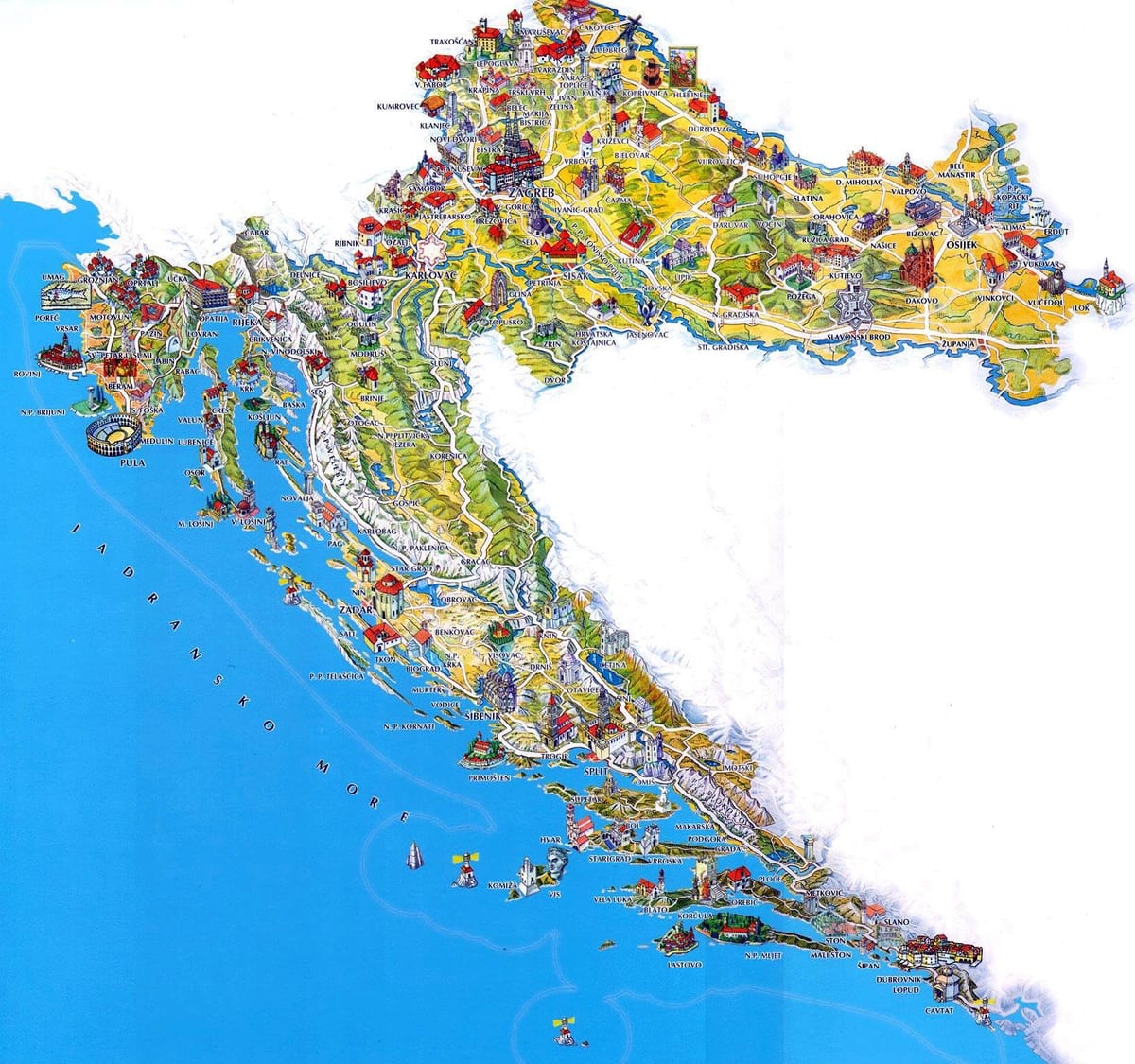 croatia mga lugar upang bisitahin ang mapa