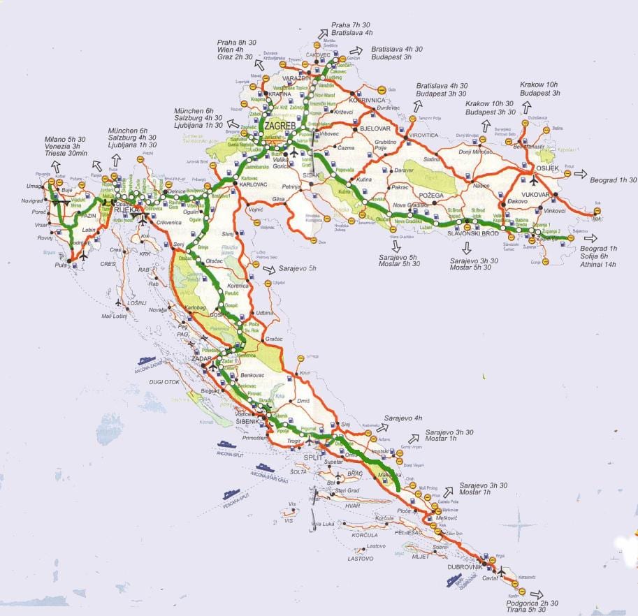 mapa ng croatia trip road