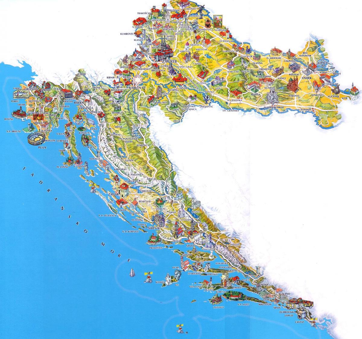 croatia sa mga atraksyong panturista mapa