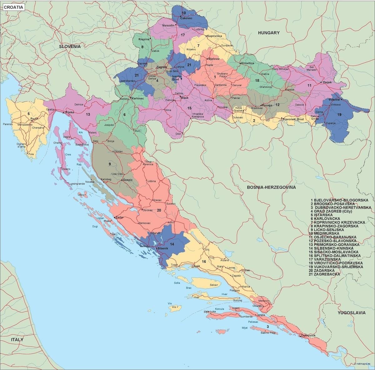 mapa ng croatia vector mapa