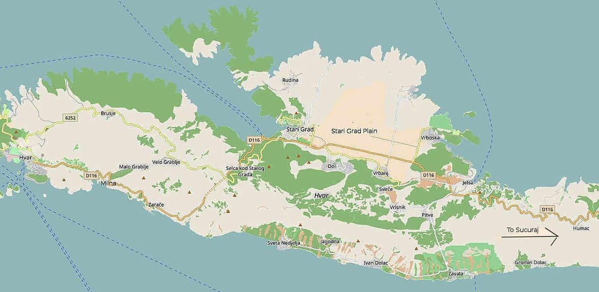 mapa ng hvar isla croatia