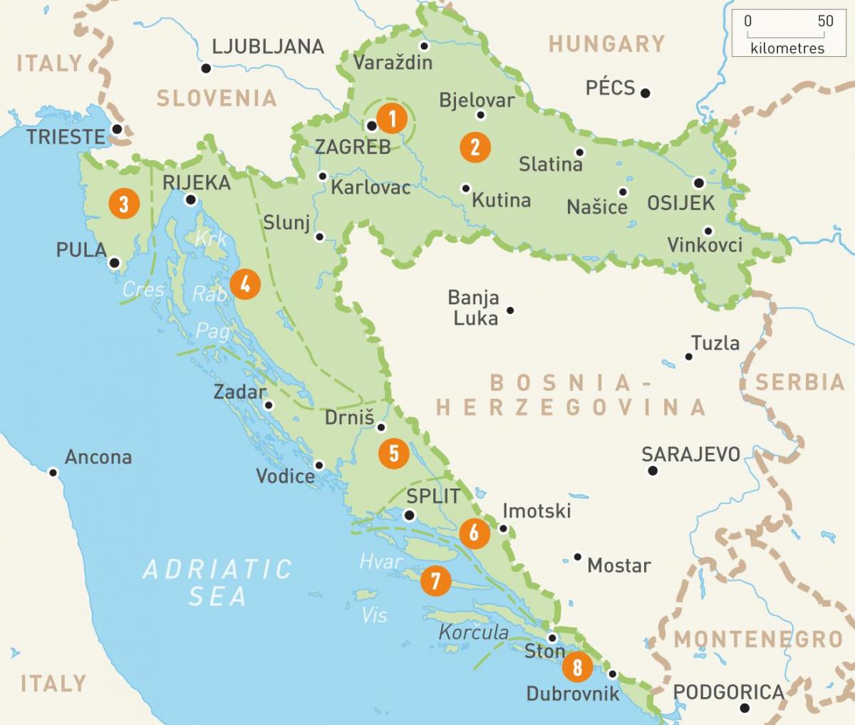 mapa ng croatia at mga isla